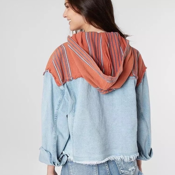 Free People Baja Hooded Denim Jacket M - Picture 16 of 16